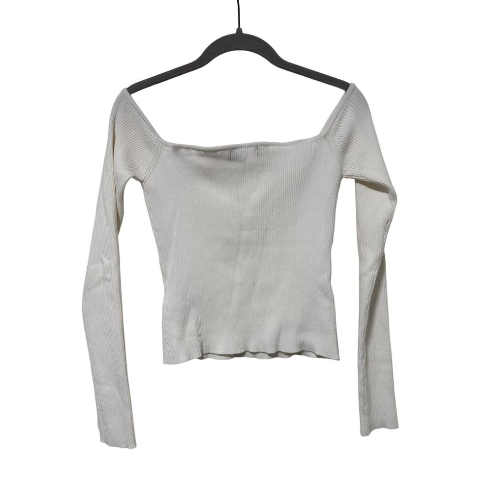 Forever 21 Women’s White Ribbed Off Shoulder Long Sleeve Knit Top Size Large - Picture 5 of 6
